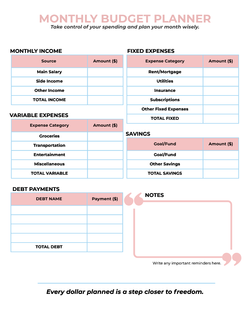 Monthly Budget Planner